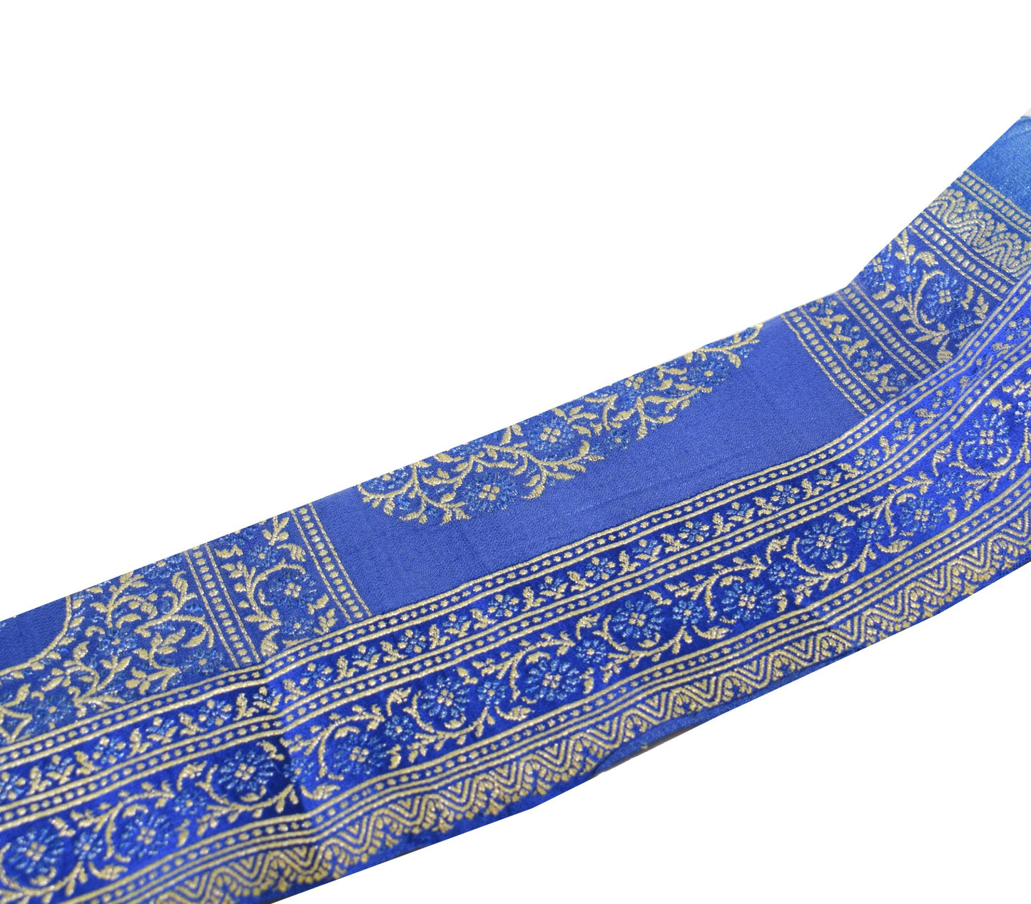 Sushila Vintage Banarasi Saree Border Indian Craft Sewing Trim Blue Lace Ribbon