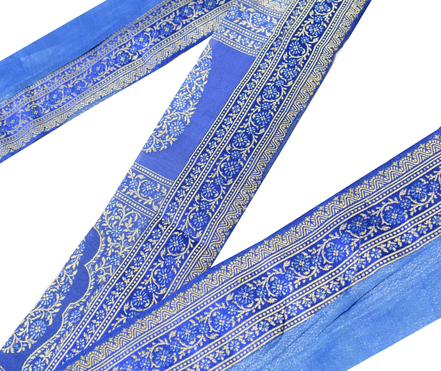 Sushila Vintage Banarasi Saree Border Indian Craft Sewing Trim Blue Lace Ribbon