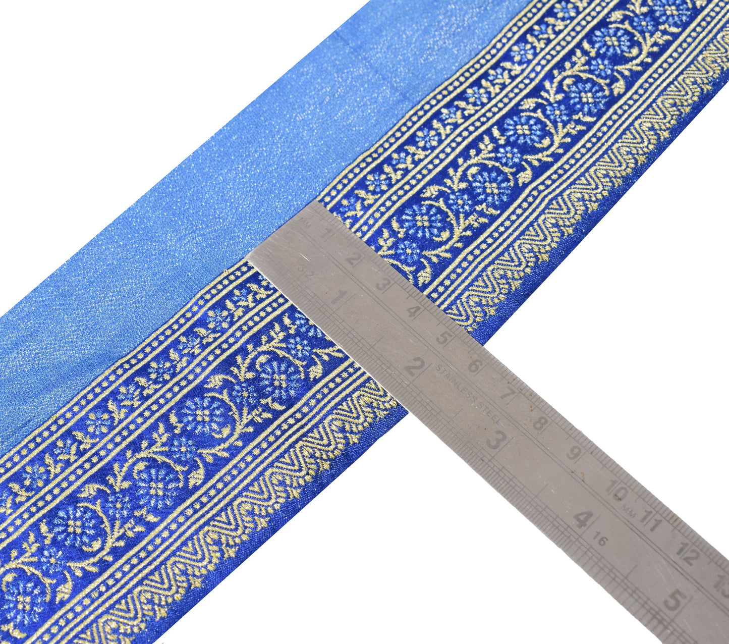 Sushila Vintage Banarasi Saree Border Indian Craft Sewing Trim Blue Lace Ribbon