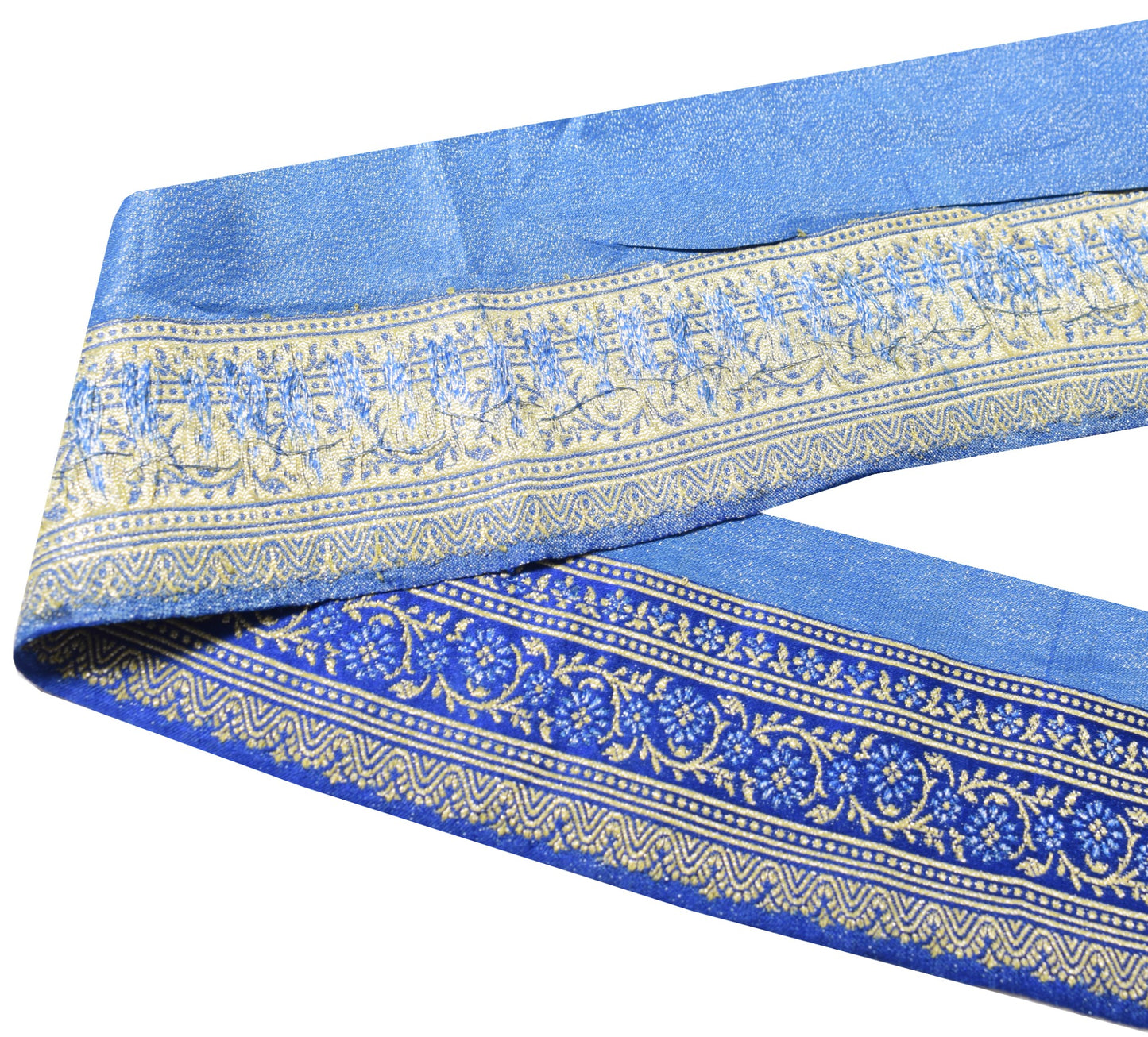 Sushila Vintage Banarasi Saree Border Indian Craft Sewing Trim Blue Lace Ribbon