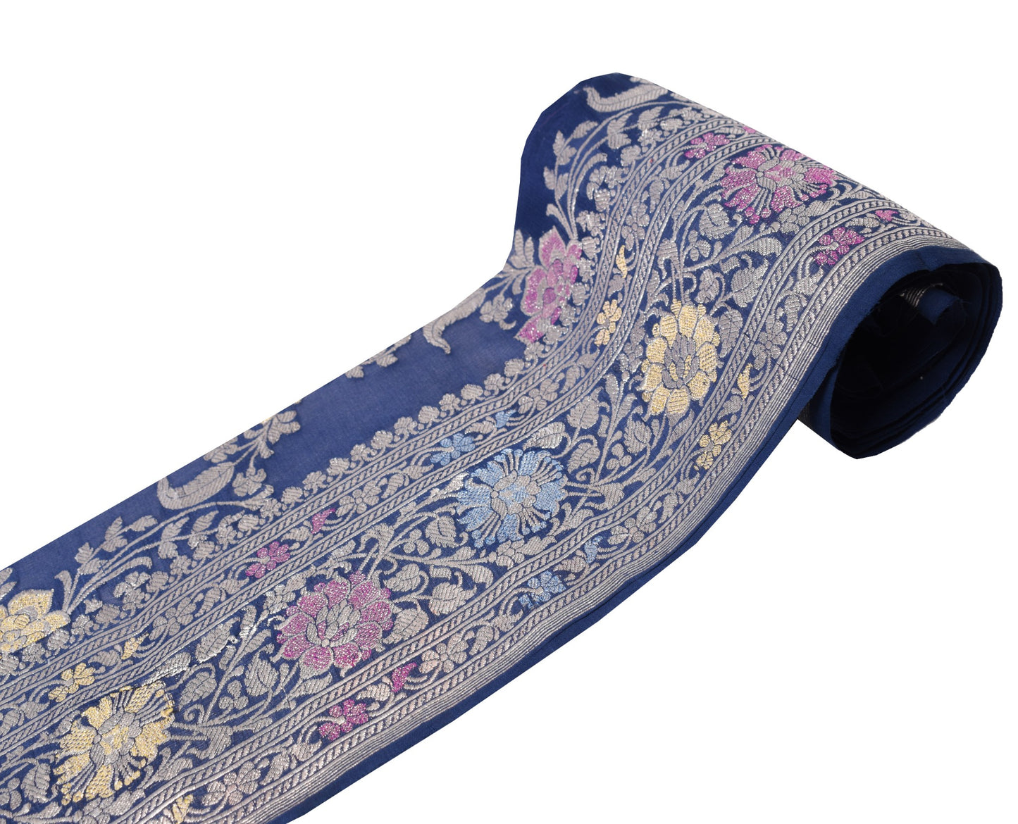 Sushila Vintage Banarasi Saree Border Blue Brocade Craft Sewing Trim Lace Ribbon