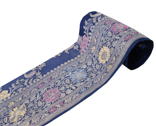 Sushila Vintage Banarasi Saree Border Blue Brocade Craft Sewing Trim Lace Ribbon
