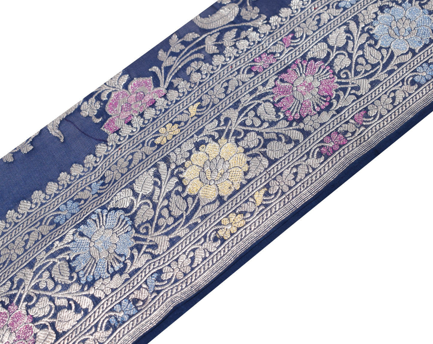 Sushila Vintage Banarasi Saree Border Blue Brocade Craft Sewing Trim Lace Ribbon
