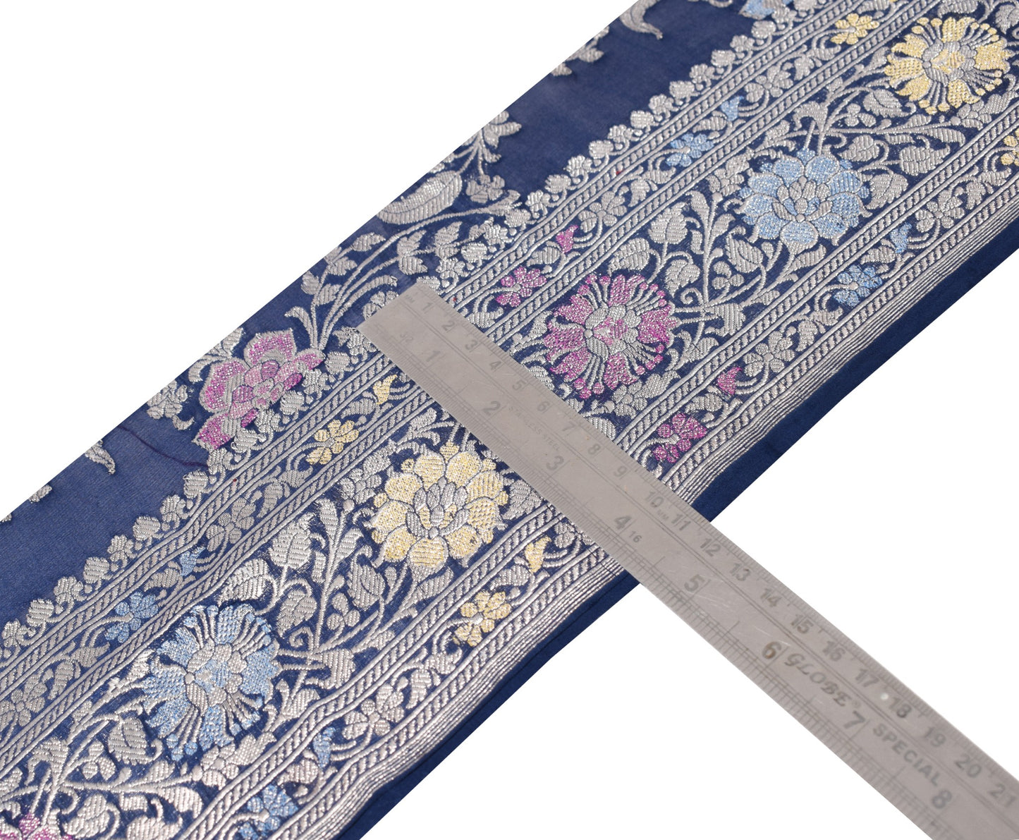 Sushila Vintage Banarasi Saree Border Blue Brocade Craft Sewing Trim Lace Ribbon