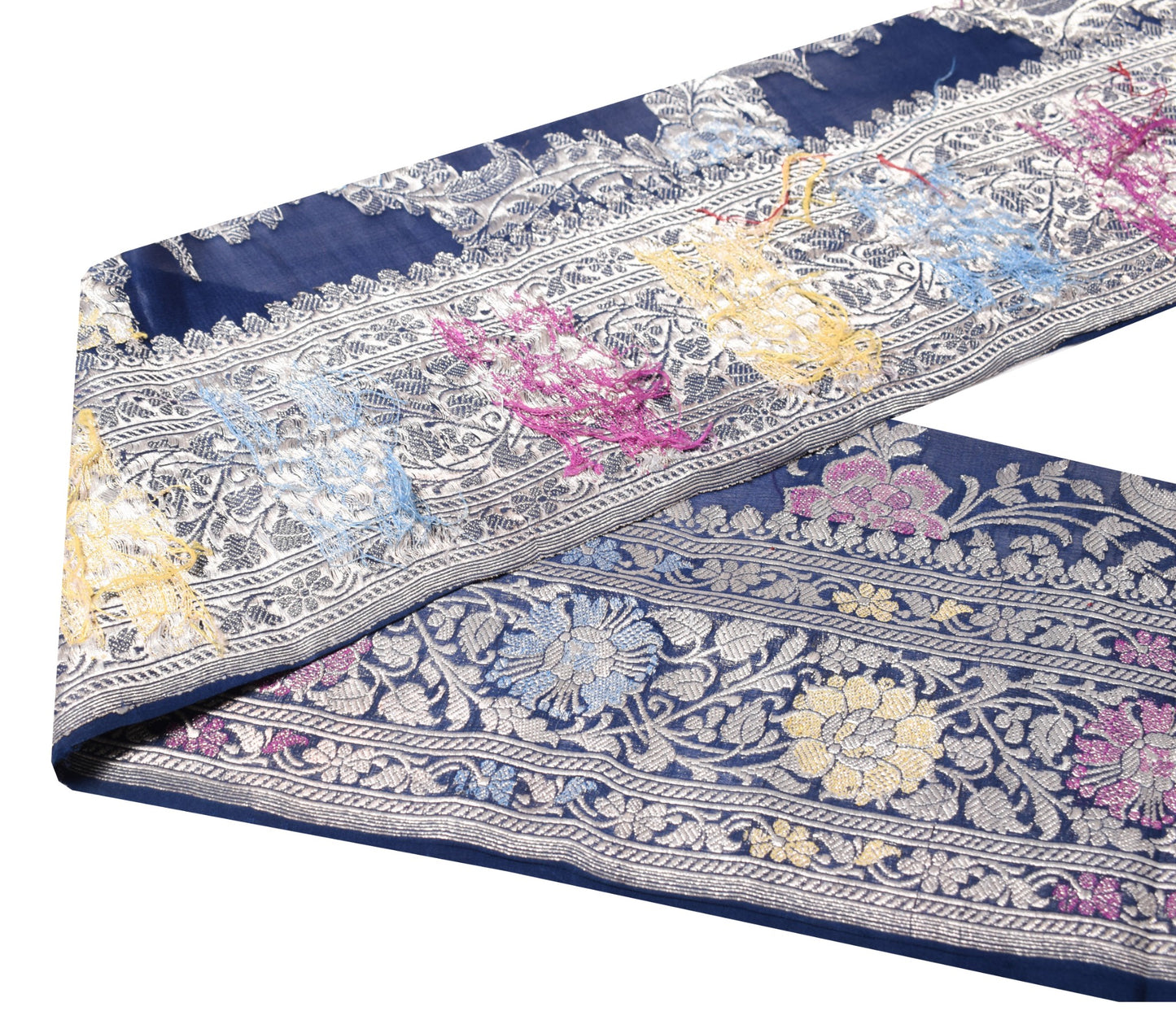 Sushila Vintage Banarasi Saree Border Blue Brocade Craft Sewing Trim Lace Ribbon