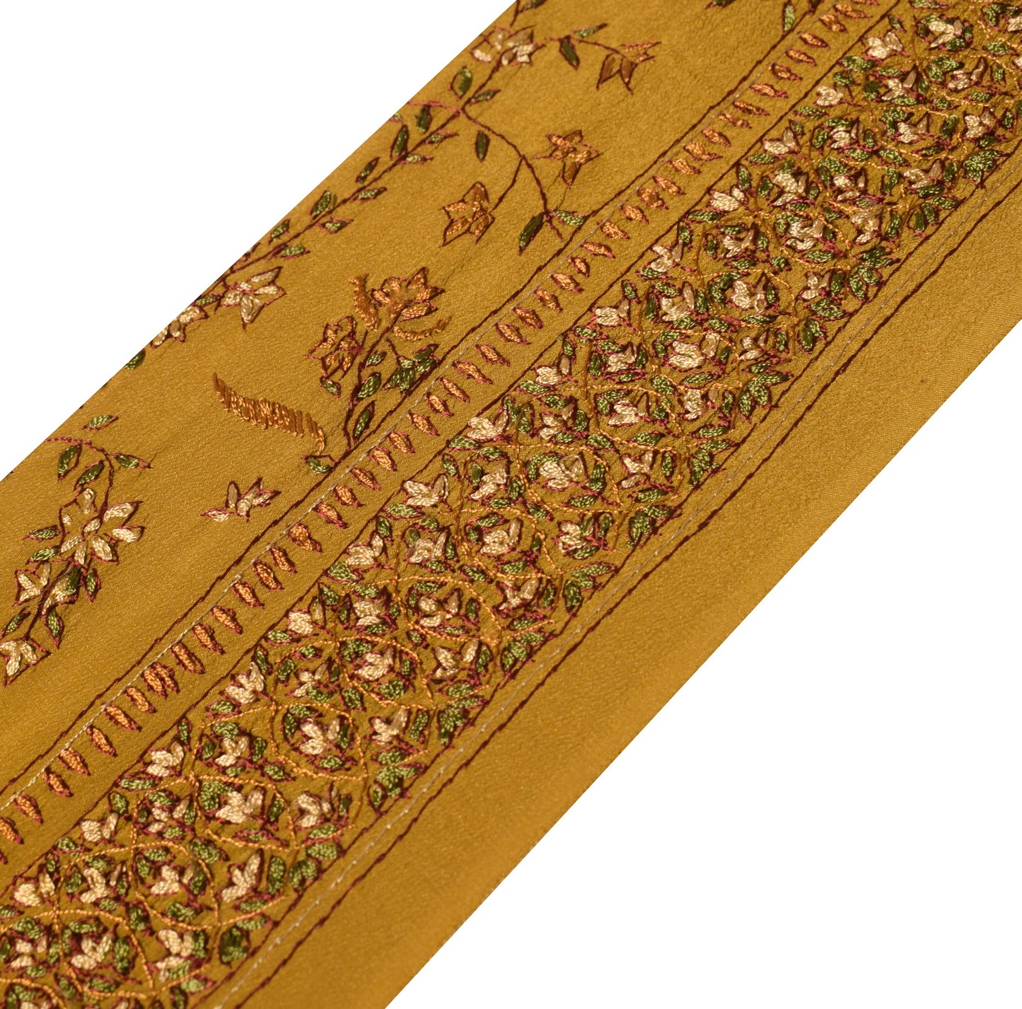 Sushila Vintage Mustard Saree Border Pure Crepe Craft Sewing Trim Lace Ribbon