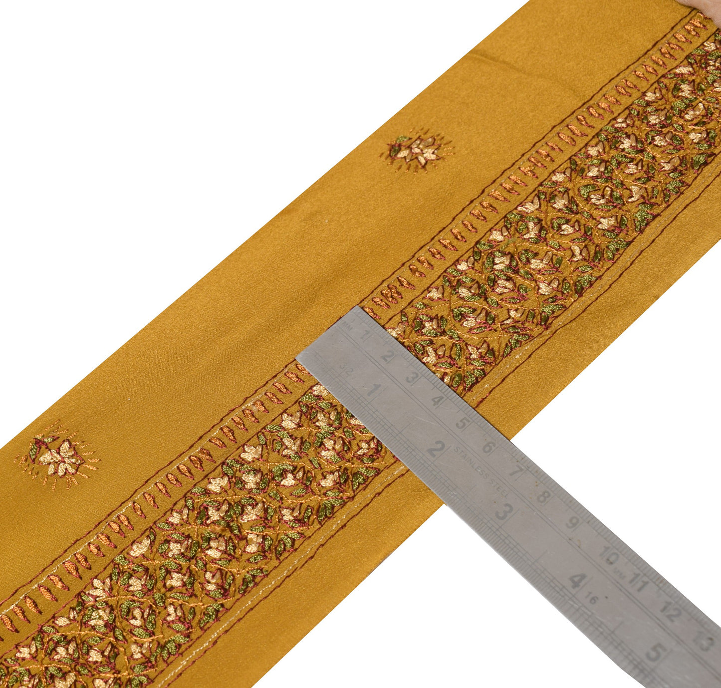 Sushila Vintage Mustard Saree Border Pure Crepe Craft Sewing Trim Lace Ribbon