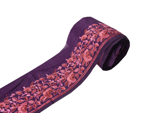 Sushila Vintage Purple Saree Border Hand Embroidered Craft Sewing Trim Lace