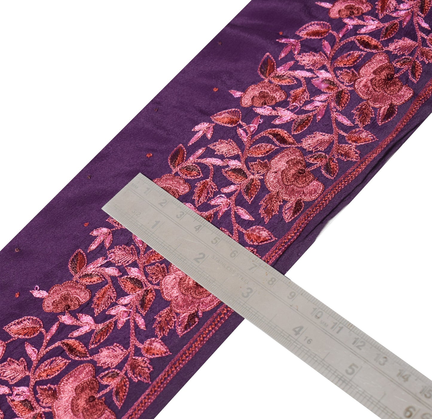 Sushila Vintage Purple Saree Border Hand Embroidered Craft Sewing Trim Lace