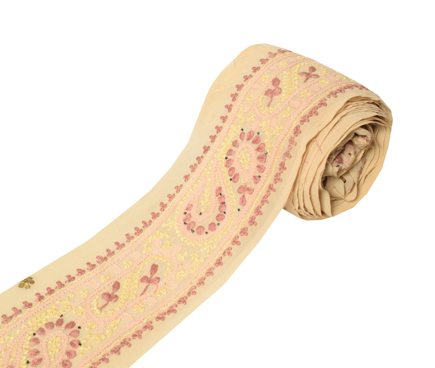 Sushila Vintage Chikankari Saree Border Craft Sewing Trim Georgette Cream Lace