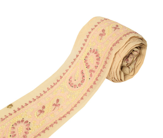 Sushila Vintage Chikankari Saree Border Craft Sewing Trim Georgette Cream Lace
