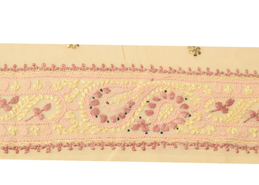 Sushila Vintage Chikankari Saree Border Craft Sewing Trim Georgette Cream Lace