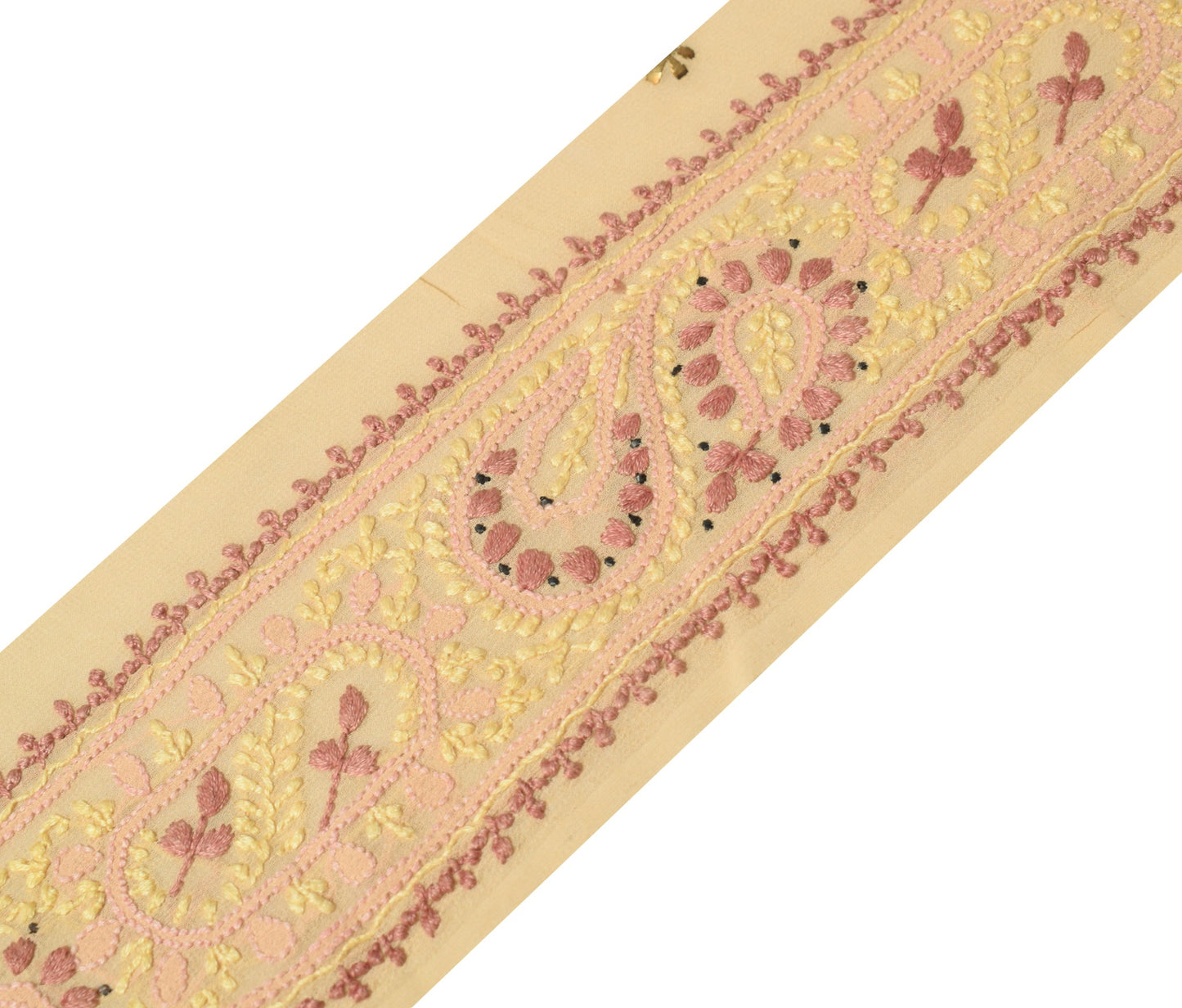 Sushila Vintage Chikankari Saree Border Craft Sewing Trim Georgette Cream Lace