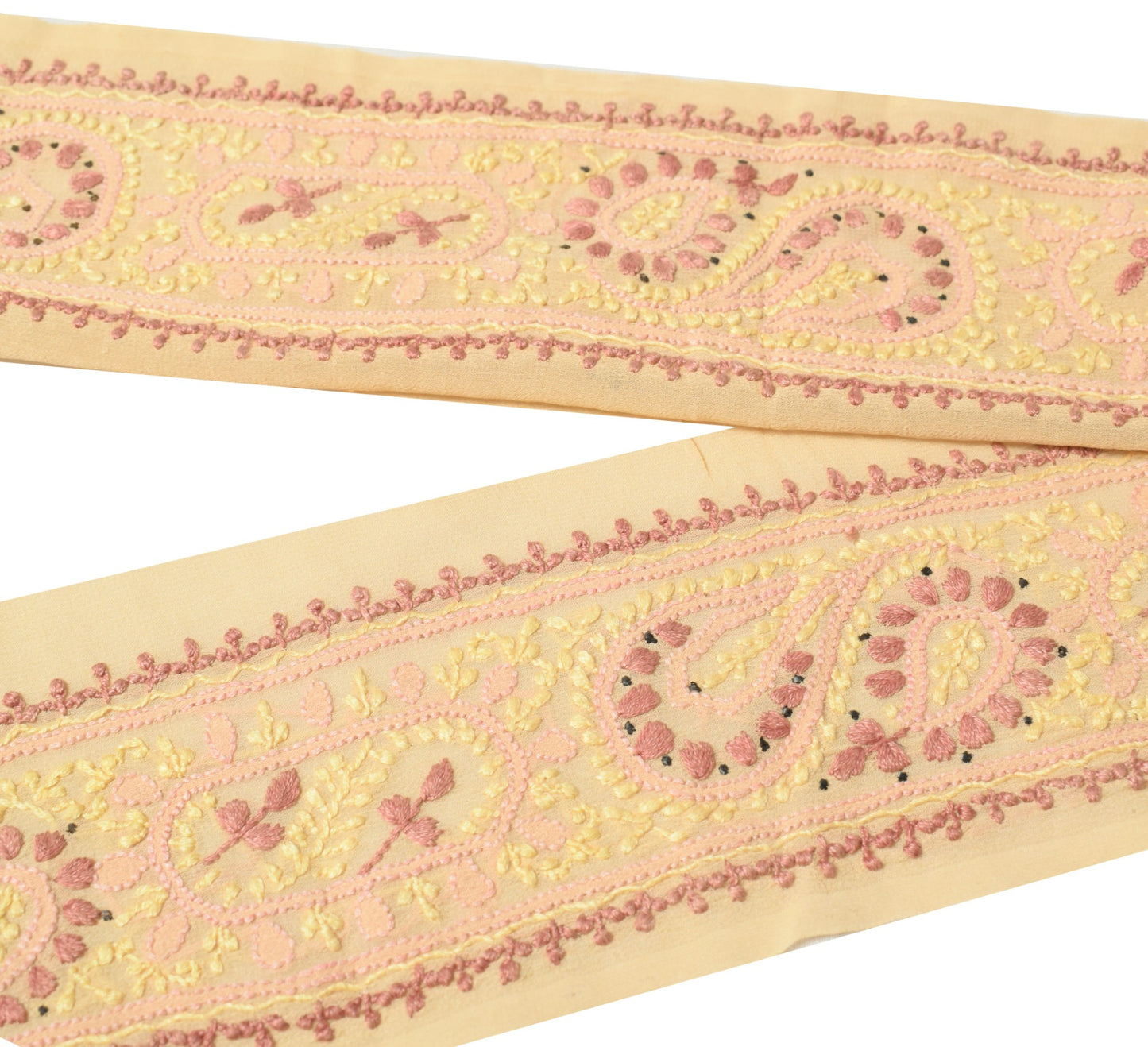 Sushila Vintage Chikankari Saree Border Craft Sewing Trim Georgette Cream Lace