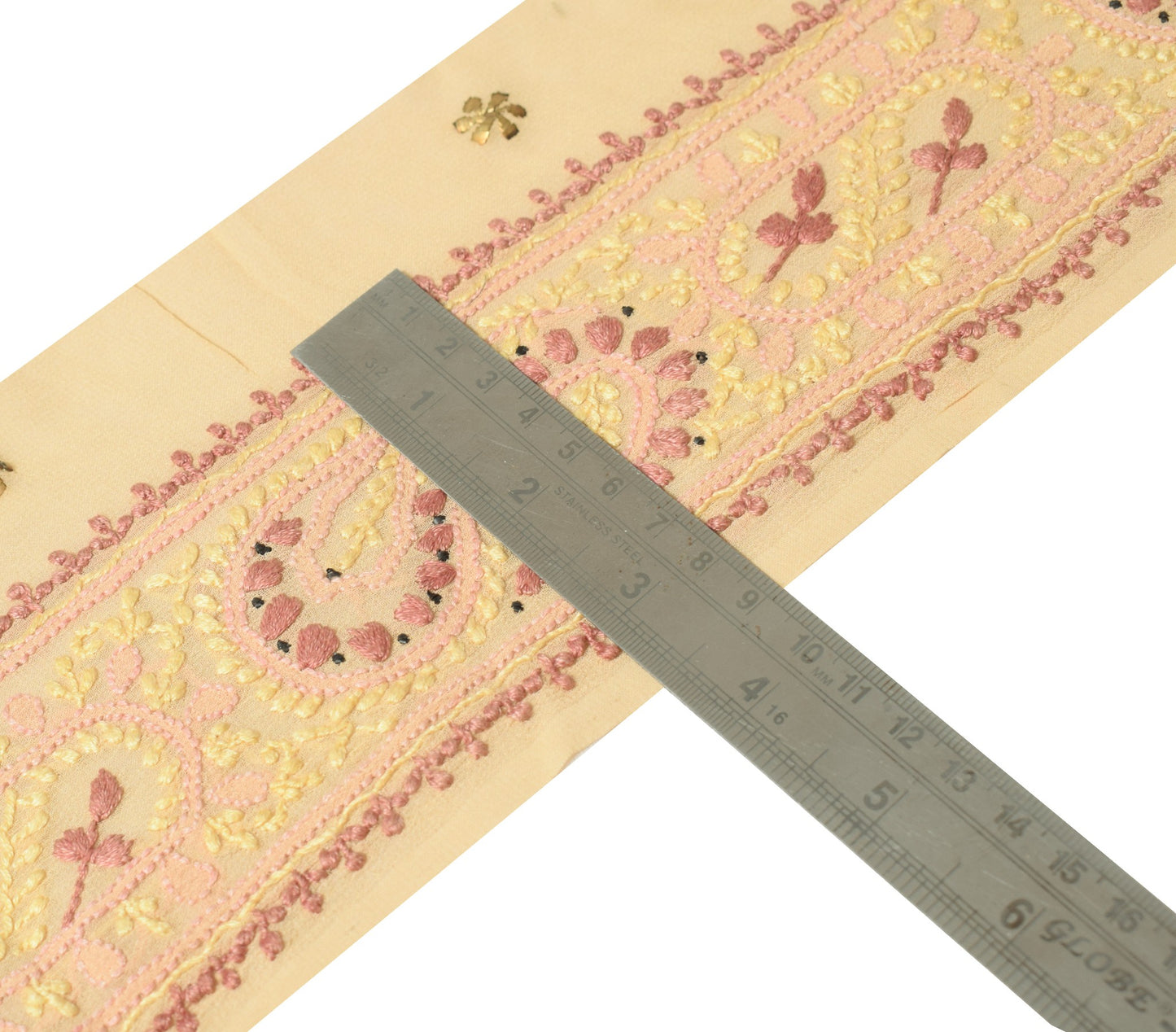 Sushila Vintage Chikankari Saree Border Craft Sewing Trim Georgette Cream Lace