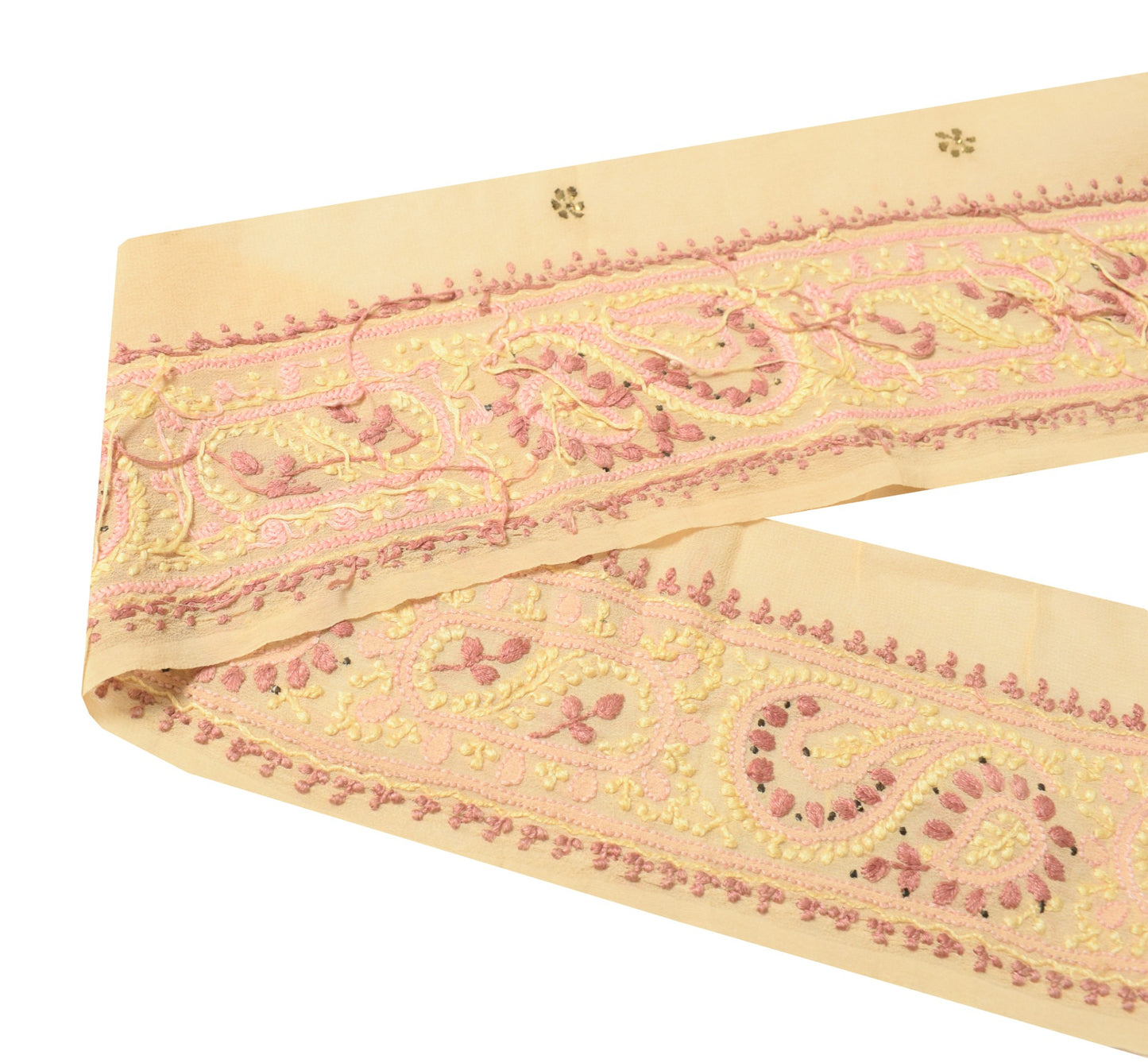 Sushila Vintage Chikankari Saree Border Craft Sewing Trim Georgette Cream Lace