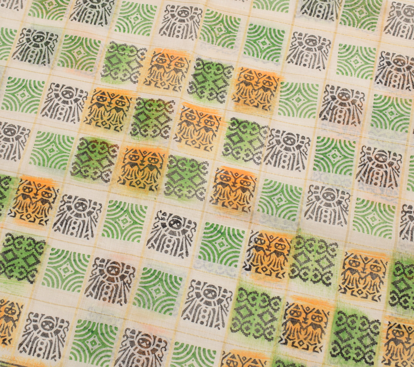 Sushila Vintage Cream Indian Saree 100% Pure Cotton Printed & Woven Craft Fabric