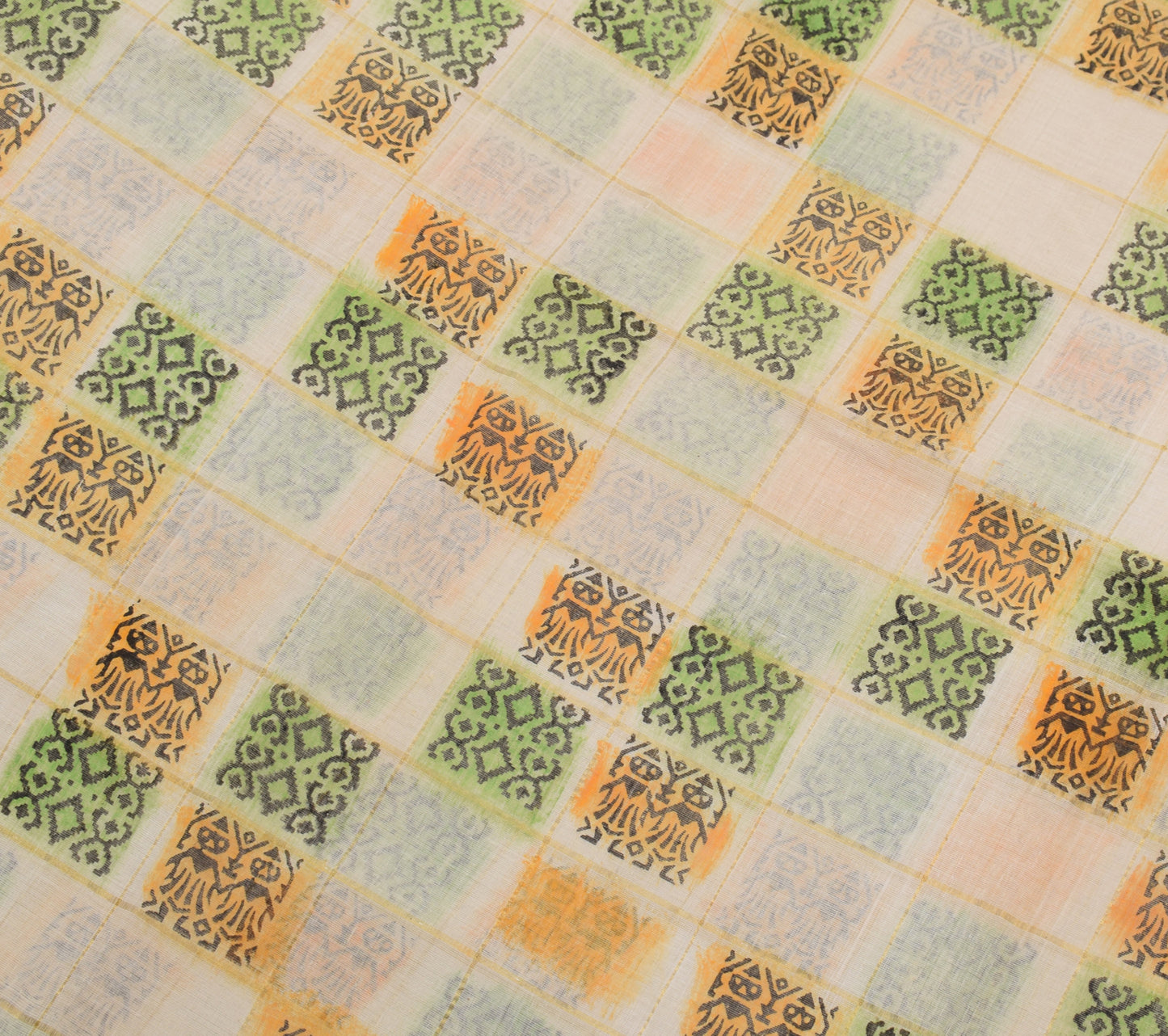 Sushila Vintage Cream Indian Saree 100% Pure Cotton Printed & Woven Craft Fabric