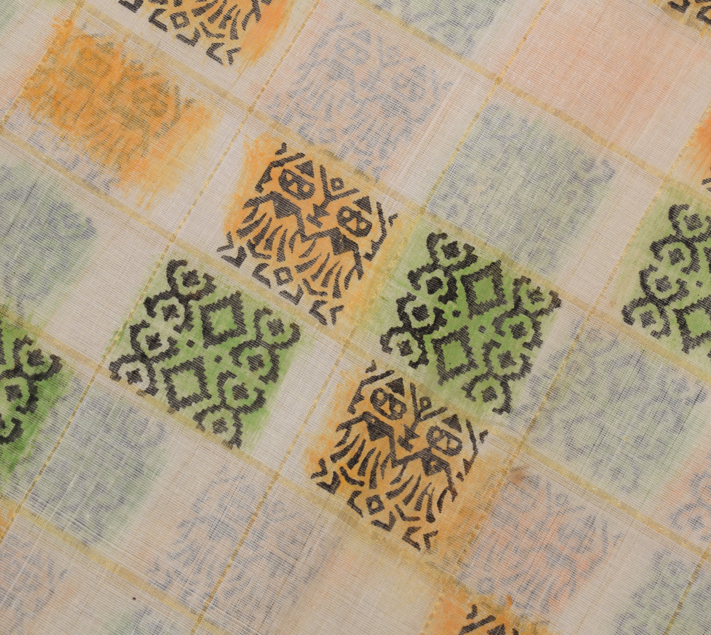 Sushila Vintage Cream Indian Saree 100% Pure Cotton Printed & Woven Craft Fabric