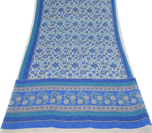 Sushila Vintage Floral White Saree 100% Pure Cotton Printed Soft Craft Fabric