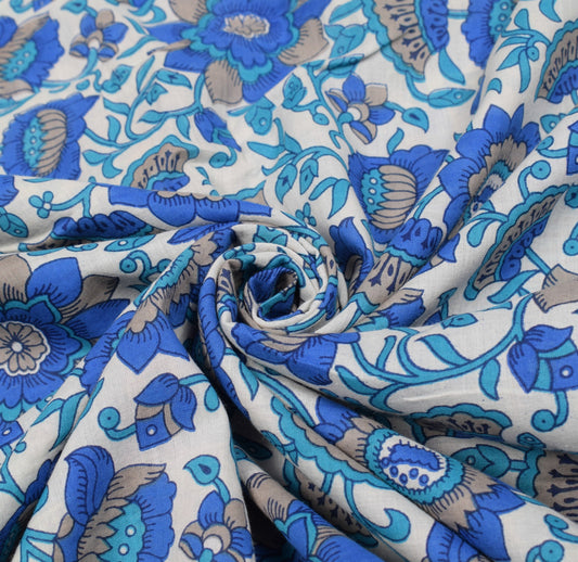 Sushila Vintage Floral White Saree 100% Pure Cotton Printed Soft Craft Fabric
