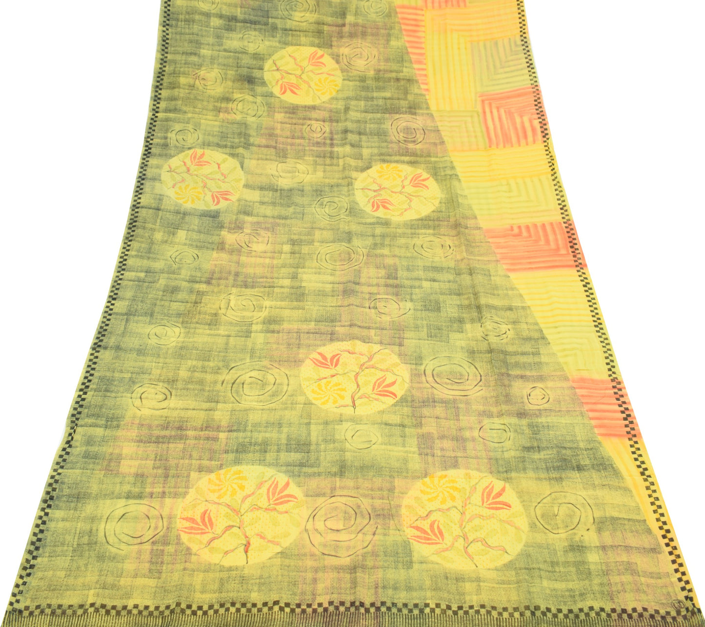 Sushila Vintage Yellow Saree 100% Pure Georgette Silk Printed Sari Craft Fabric
