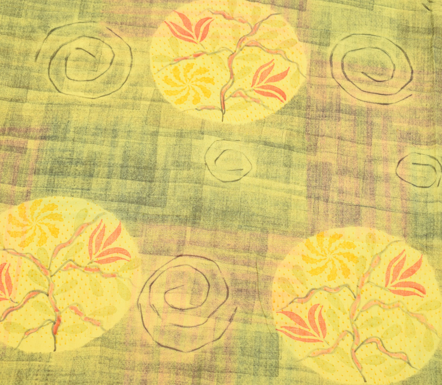 Sushila Vintage Yellow Saree 100% Pure Georgette Silk Printed Sari Craft Fabric