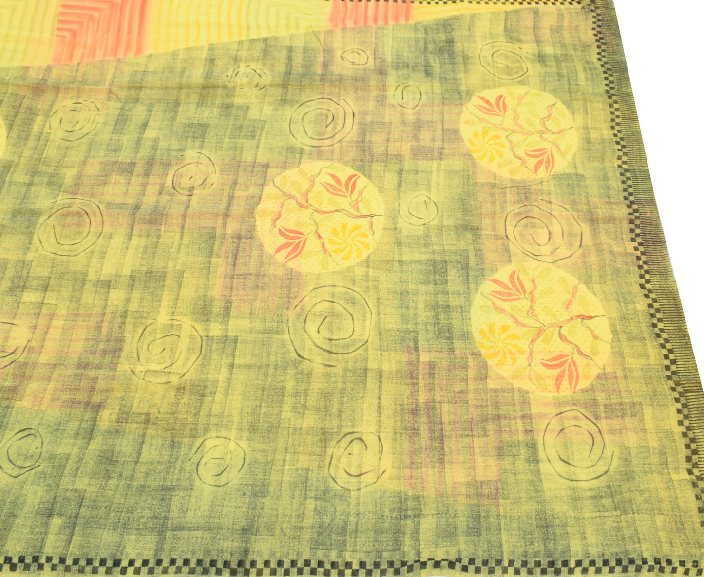 Sushila Vintage Yellow Saree 100% Pure Georgette Silk Printed Sari Craft Fabric