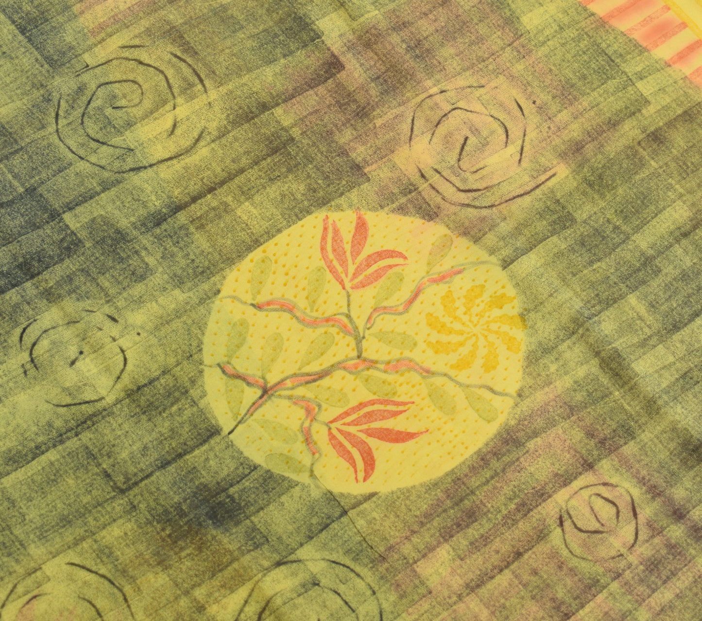 Sushila Vintage Yellow Saree 100% Pure Georgette Silk Printed Sari Craft Fabric