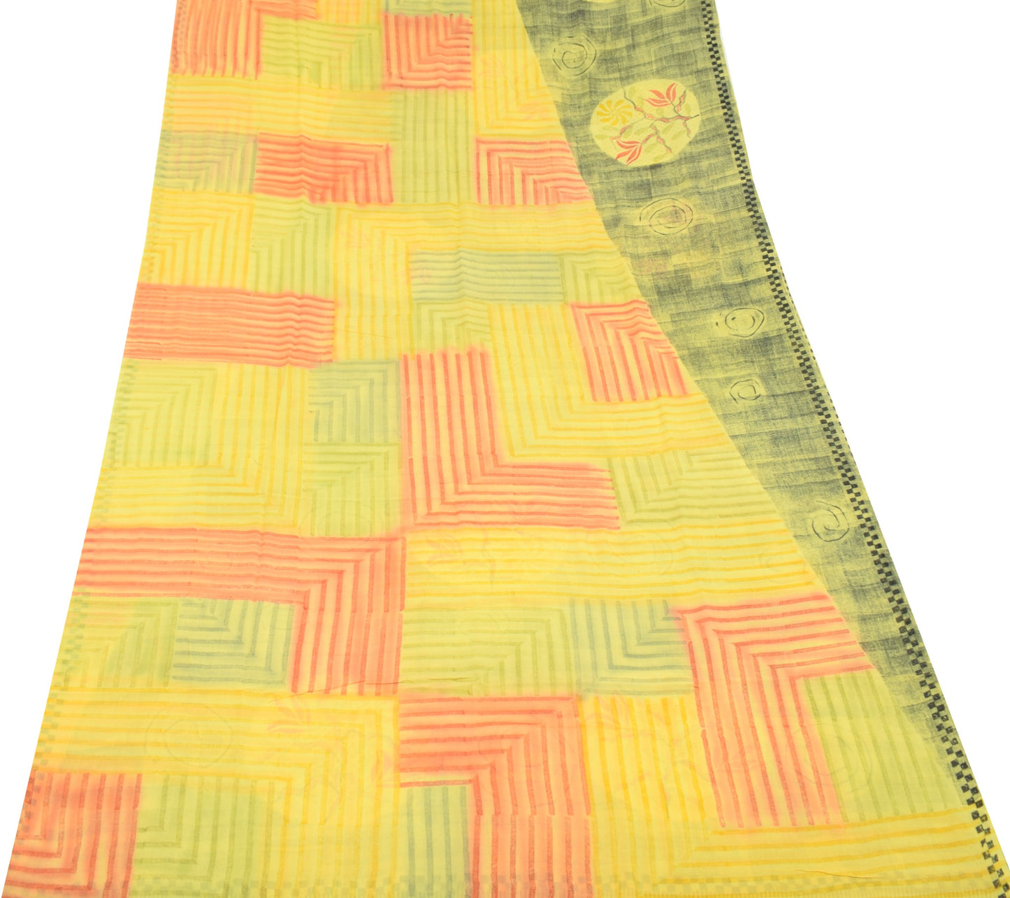 Sushila Vintage Yellow Saree 100% Pure Georgette Silk Printed Sari Craft Fabric