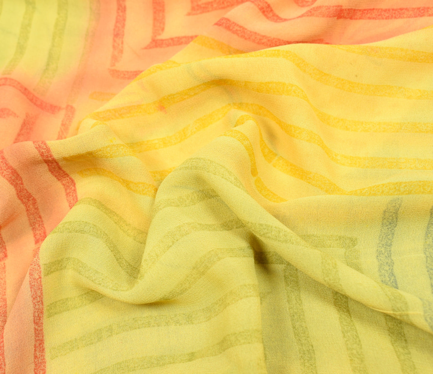 Sushila Vintage Yellow Saree 100% Pure Georgette Silk Printed Sari Craft Fabric