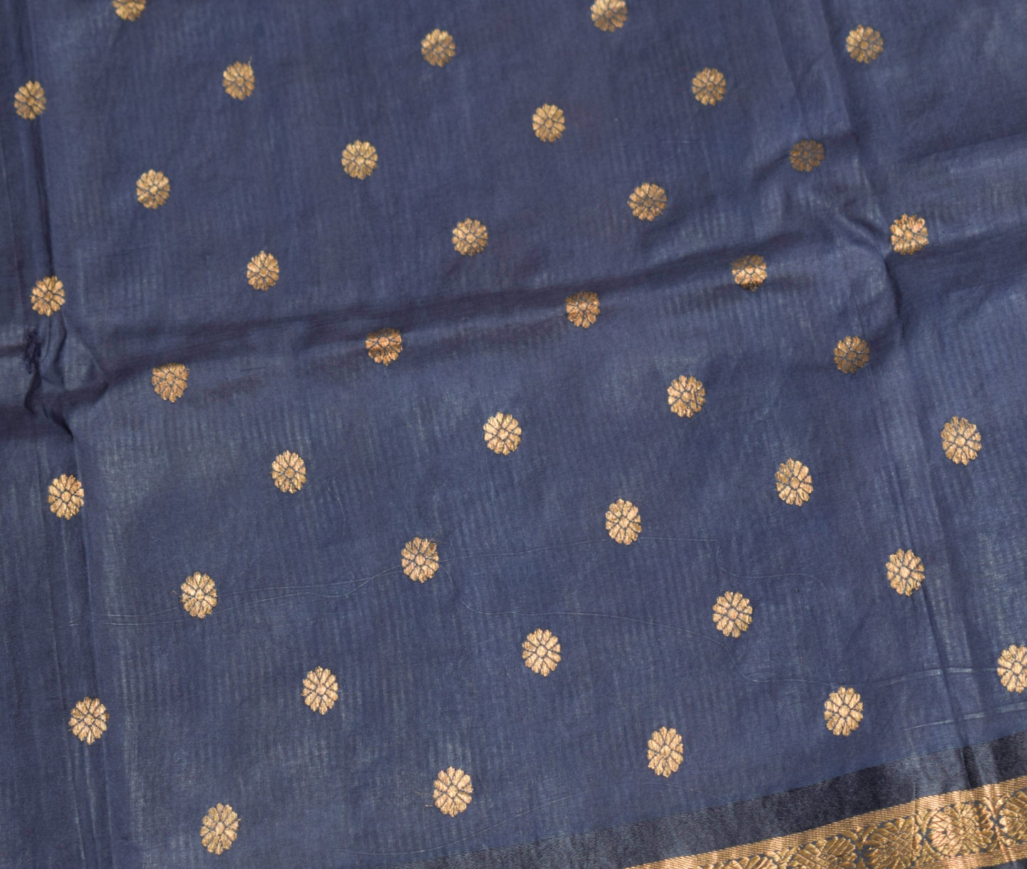 Sushila Vintage Zari Brocade Sari Remnant Scrap Pure Silk Blue Soft Craft Fabric