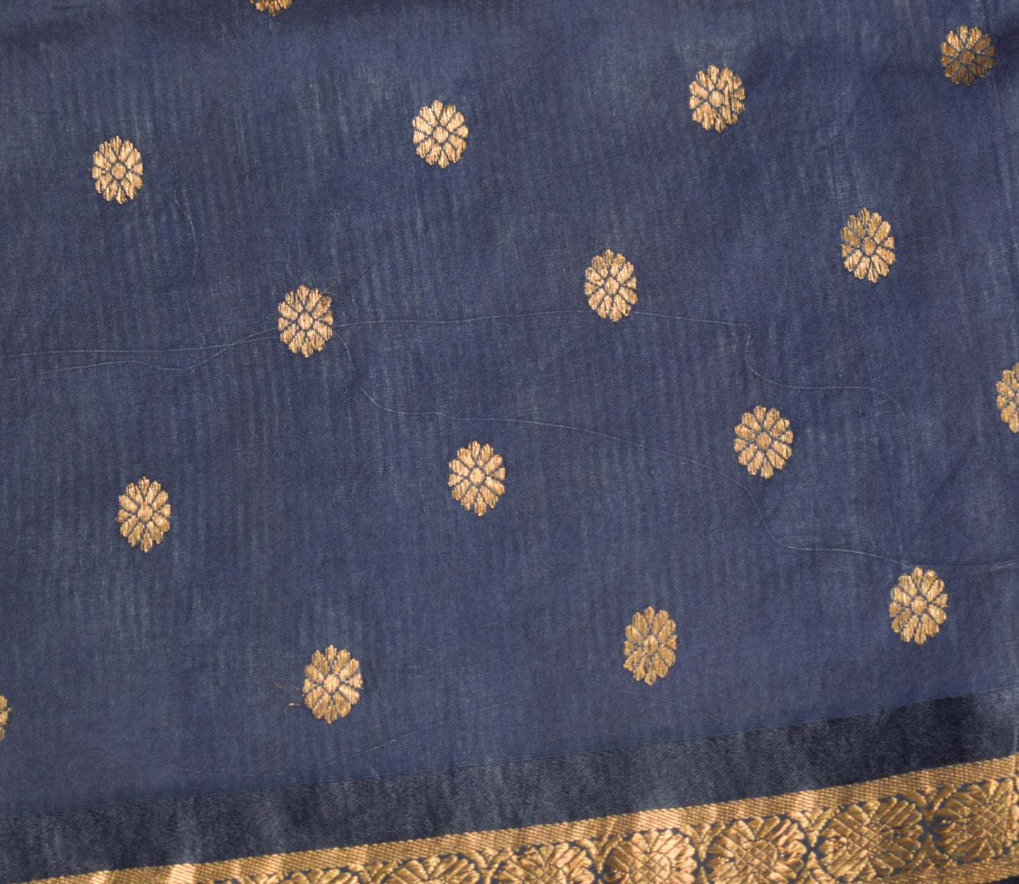 Sushila Vintage Zari Brocade Sari Remnant Scrap Pure Silk Blue Soft Craft Fabric