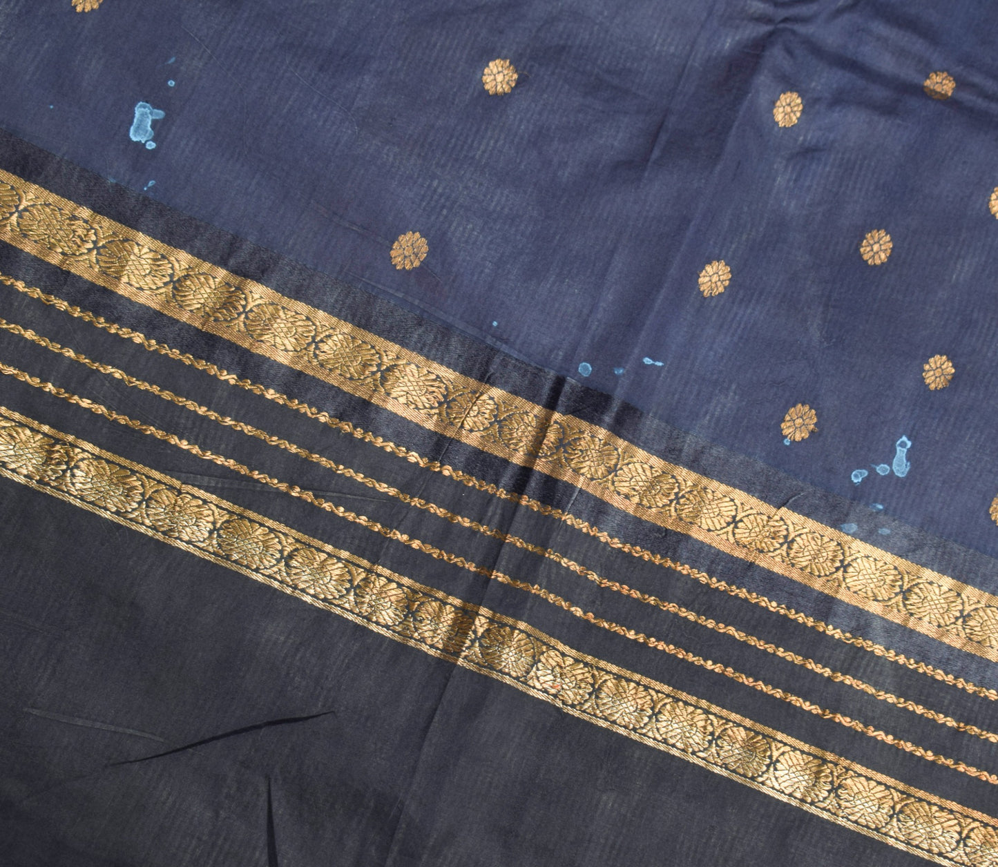 Sushila Vintage Zari Brocade Sari Remnant Scrap Pure Silk Blue Soft Craft Fabric