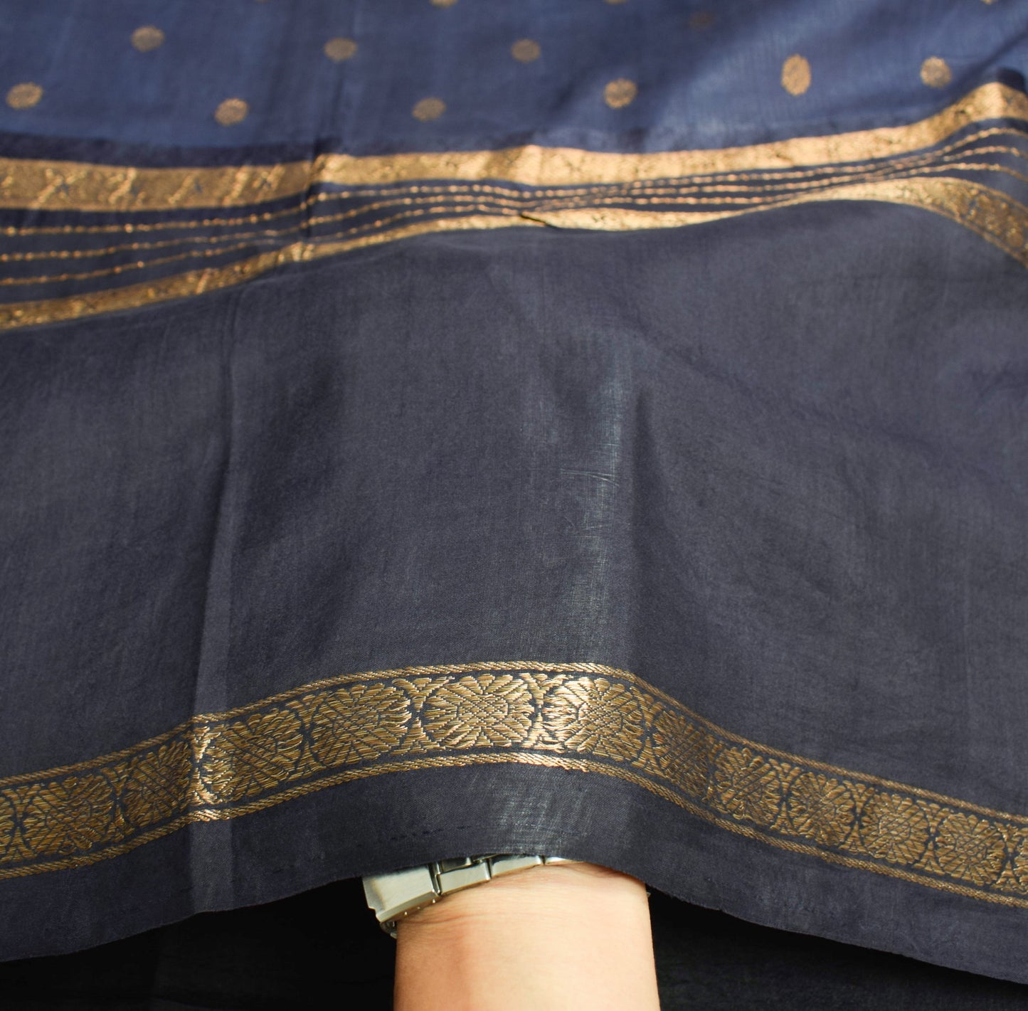 Sushila Vintage Zari Brocade Sari Remnant Scrap Pure Silk Blue Soft Craft Fabric