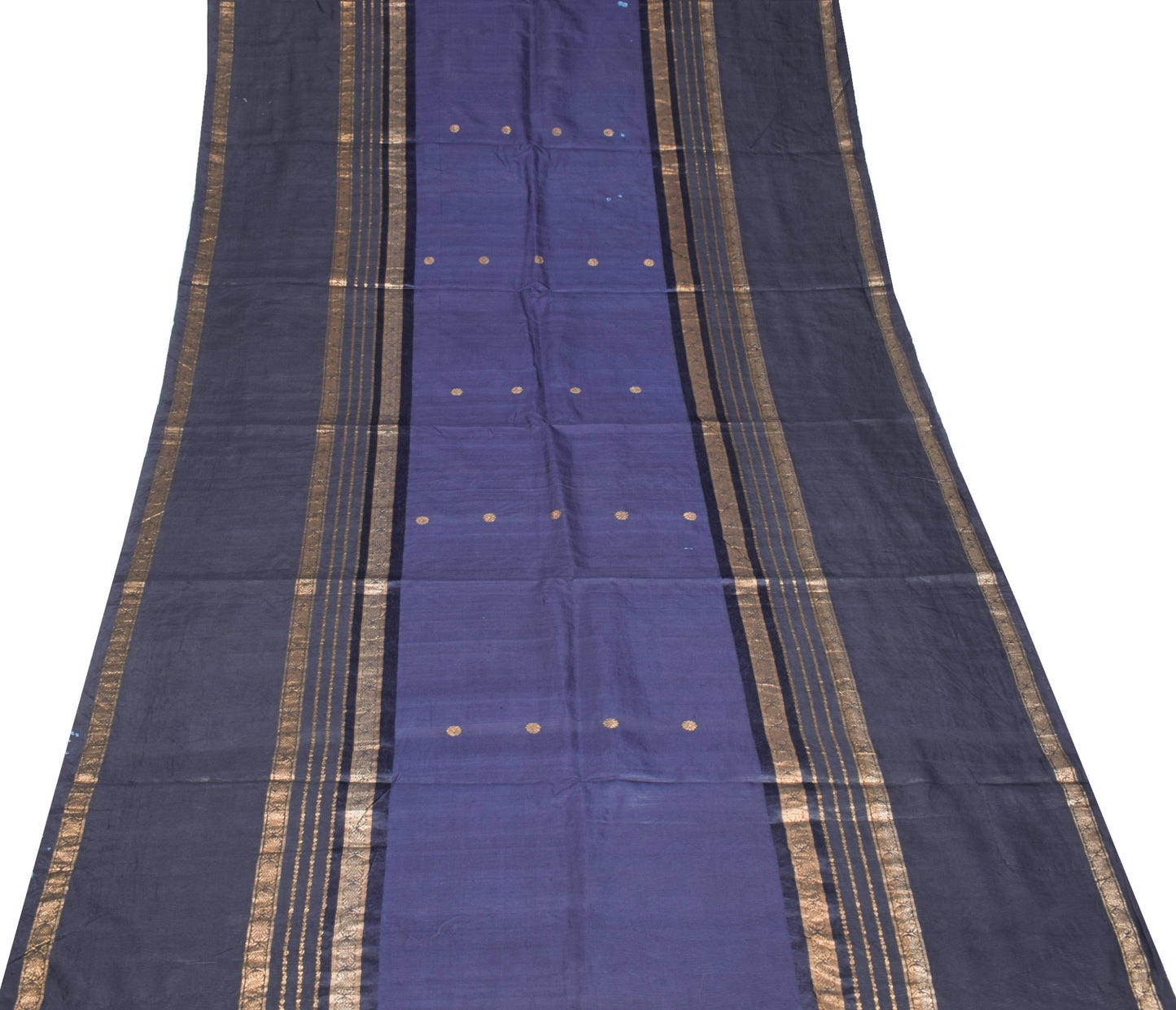 Sushila Vintage Zari Brocade Sari Remnant Scrap Pure Silk Blue Soft Craft Fabric