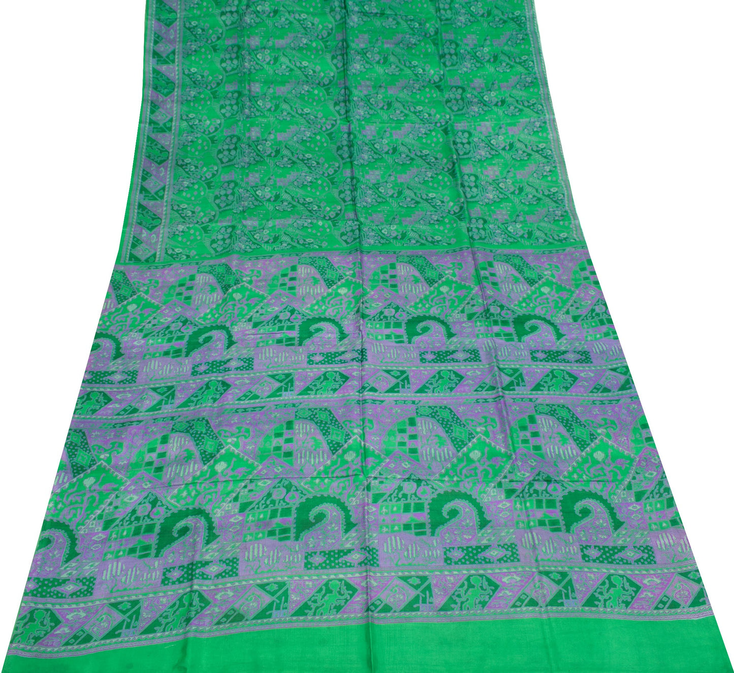 Sushila Vintage Indian Green Saree 100% Pure Silk Printed 6 YD Soft Craft Fabric
