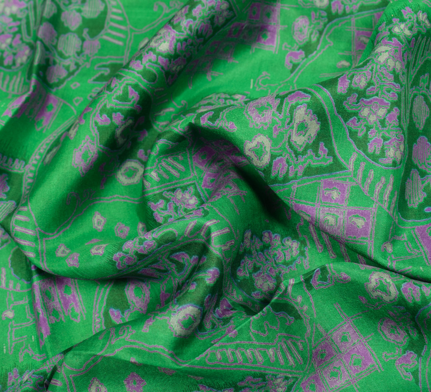 Sushila Vintage Indian Green Saree 100% Pure Silk Printed 6 YD Soft Craft Fabric