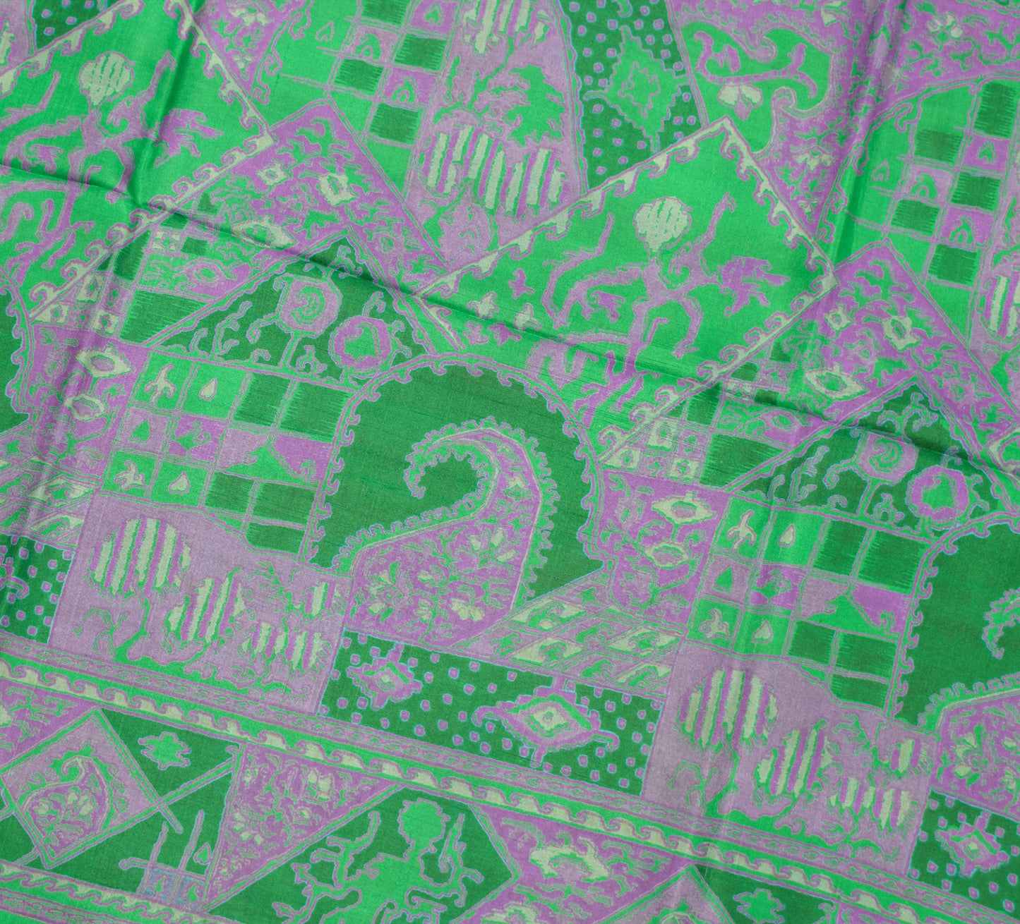 Sushila Vintage Indian Green Saree 100% Pure Silk Printed 6 YD Soft Craft Fabric