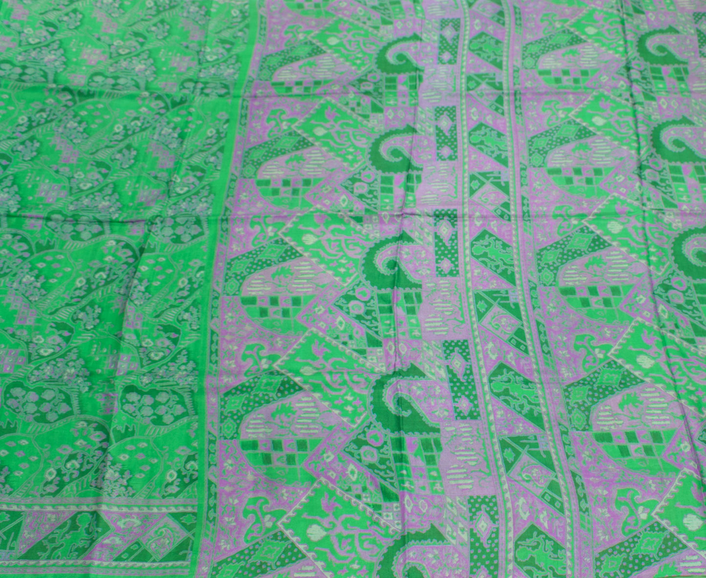 Sushila Vintage Indian Green Saree 100% Pure Silk Printed 6 YD Soft Craft Fabric