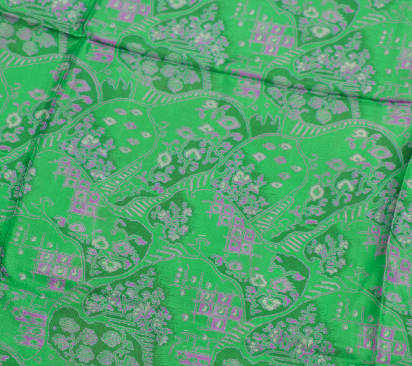 Sushila Vintage Indian Green Saree 100% Pure Silk Printed 6 YD Soft Craft Fabric