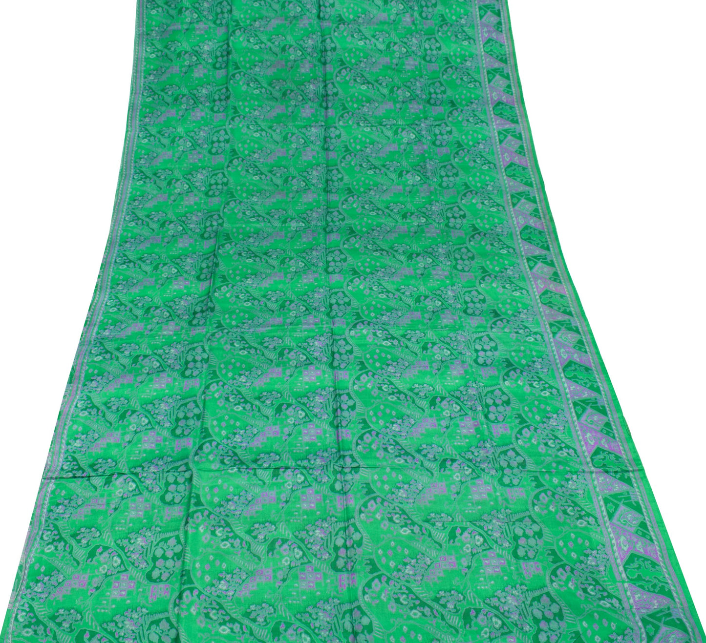 Sushila Vintage Indian Green Saree 100% Pure Silk Printed 6 YD Soft Craft Fabric