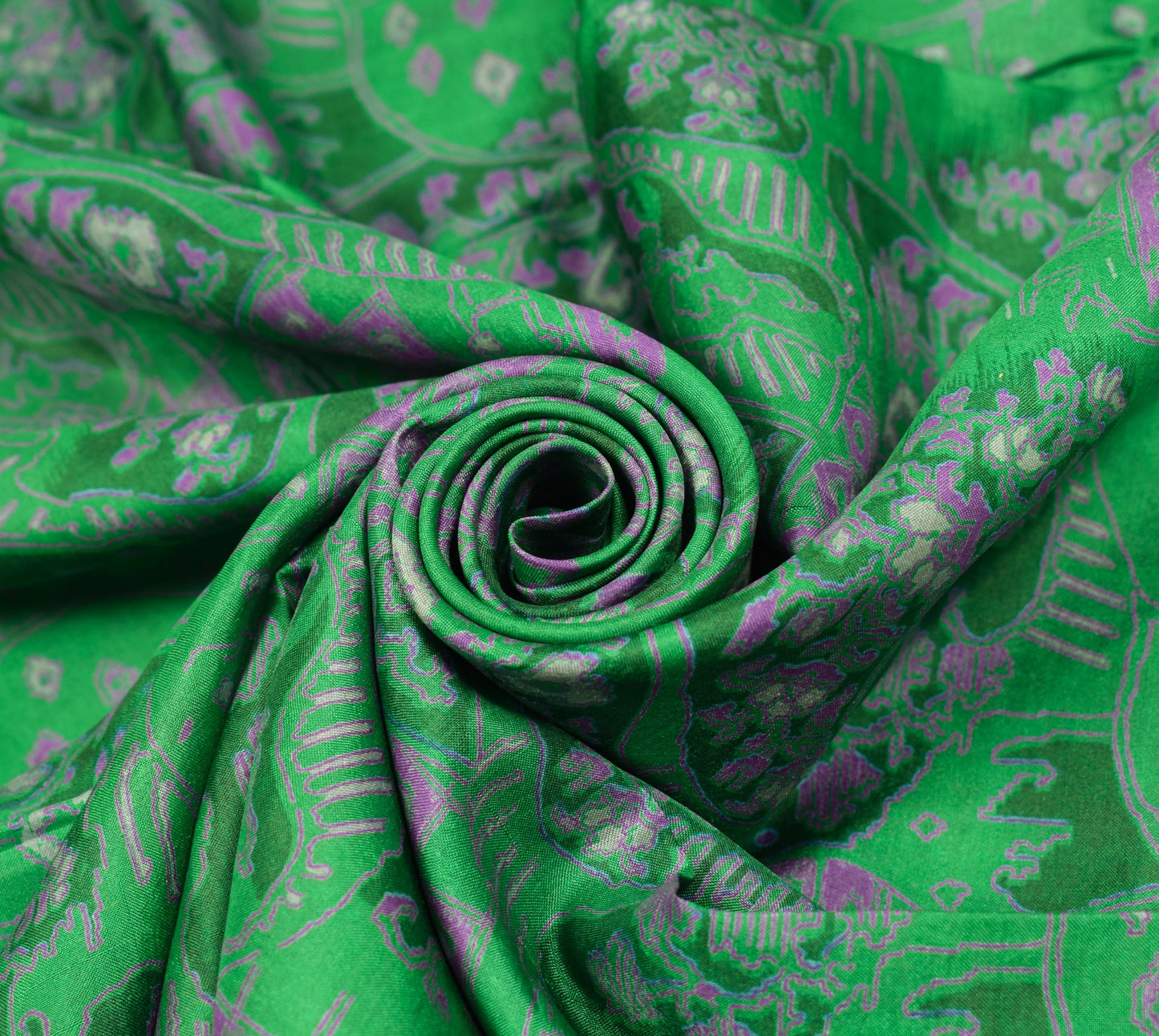 Sushila Vintage Indian Green Saree 100% Pure Silk Printed 6 YD Soft Craft Fabric