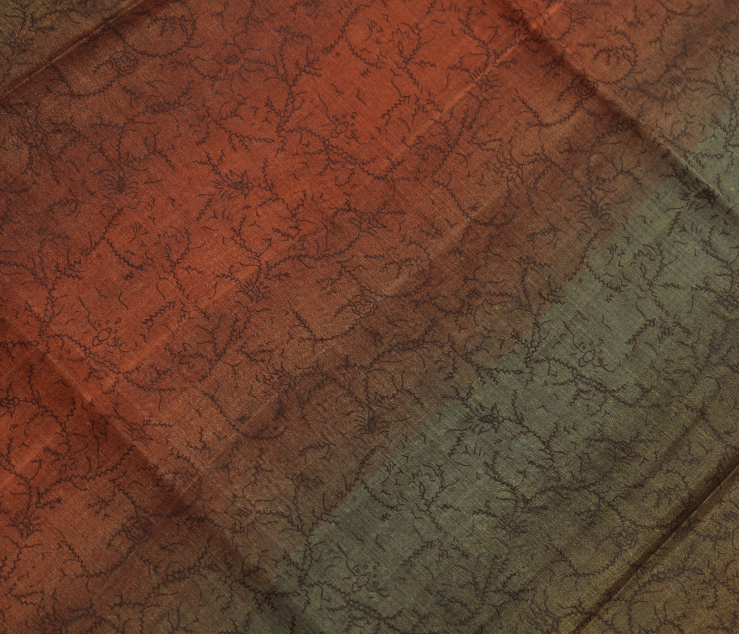 Sushila Vintage Brown Saree 100% Pure Silk Printed Floral 5 YD Soft Craft Fabric