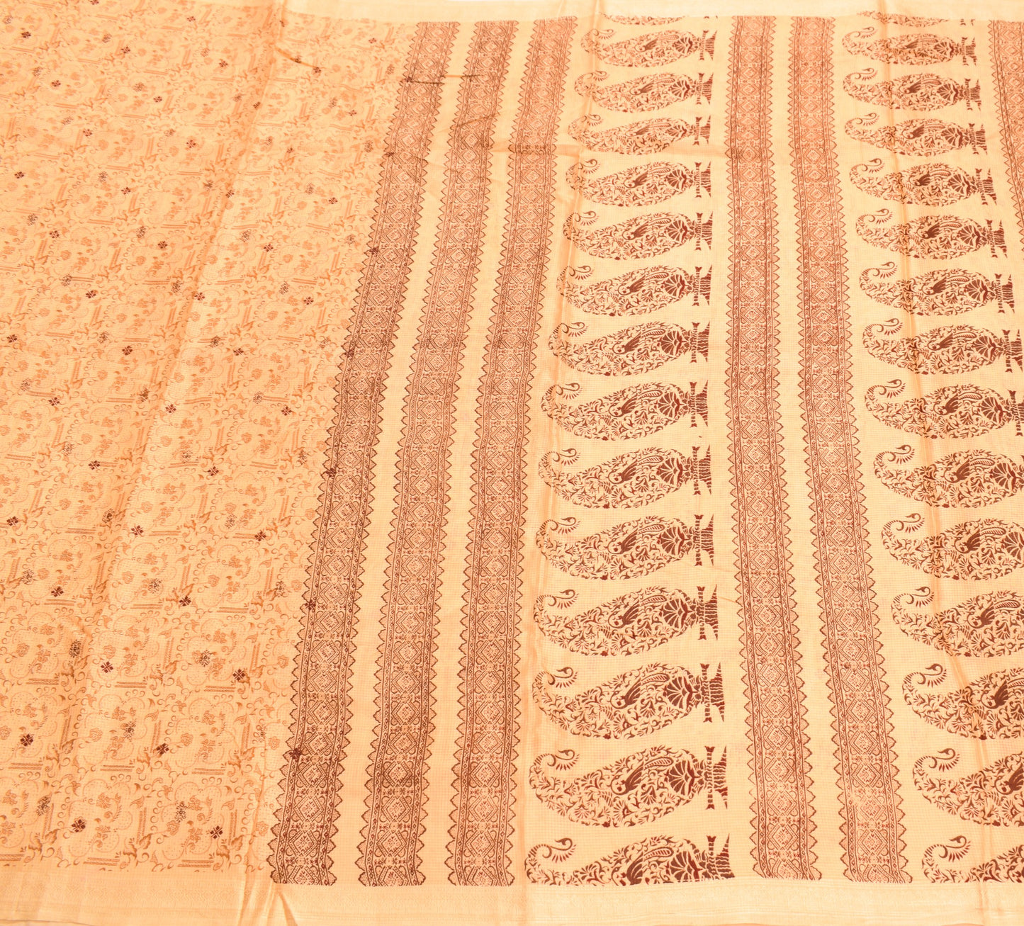 Sushila Vintage Beige Saree Pure Silk Printed Floral Woven Border Soft Fabric