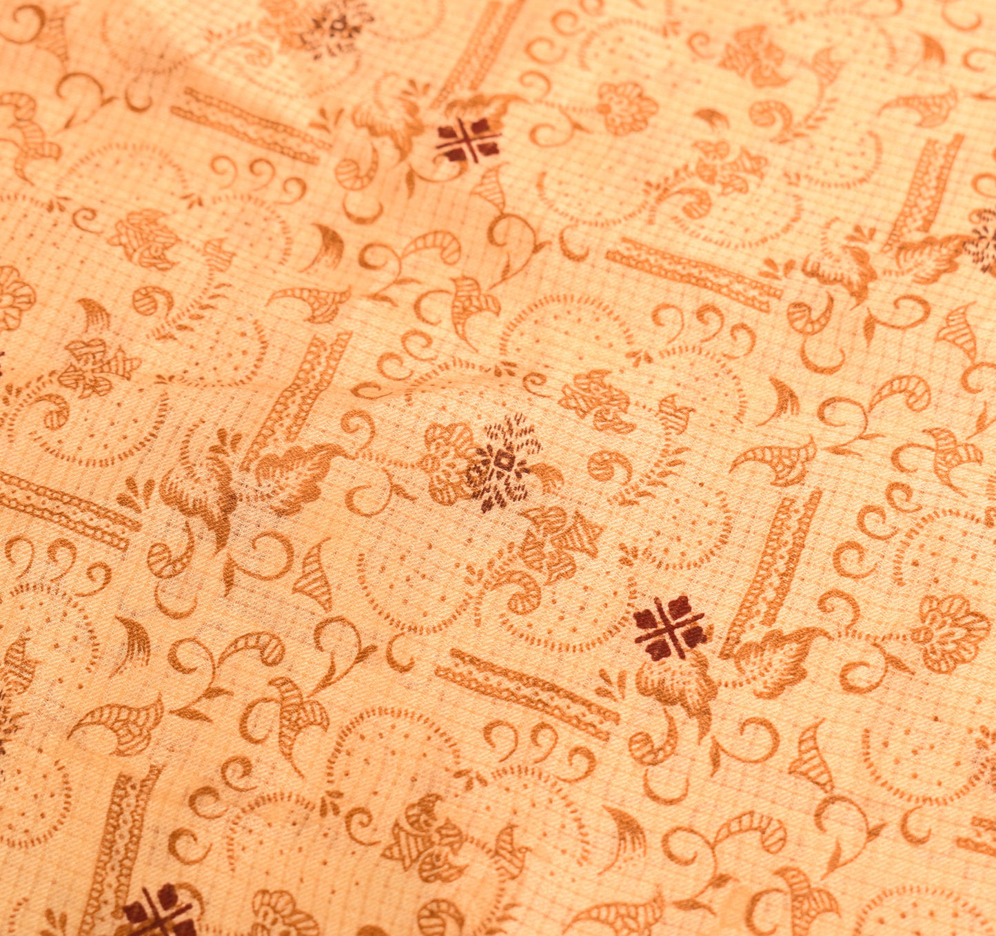 Sushila Vintage Beige Saree Pure Silk Printed Floral Woven Border Soft Fabric