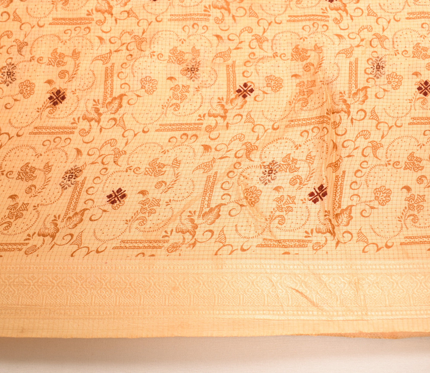 Sushila Vintage Beige Saree Pure Silk Printed Floral Woven Border Soft Fabric