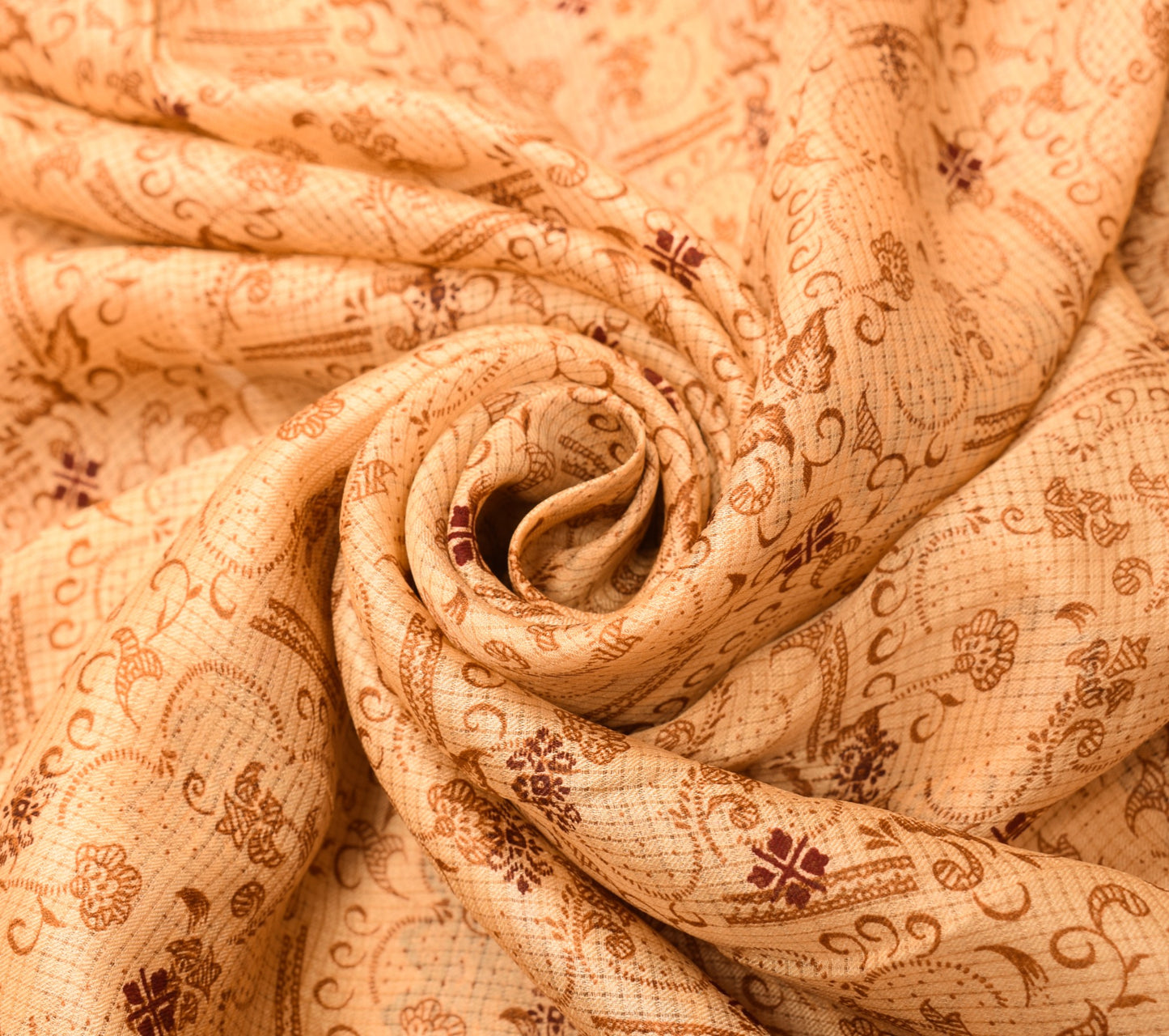 Sushila Vintage Beige Saree Pure Silk Printed Floral Woven Border Soft Fabric