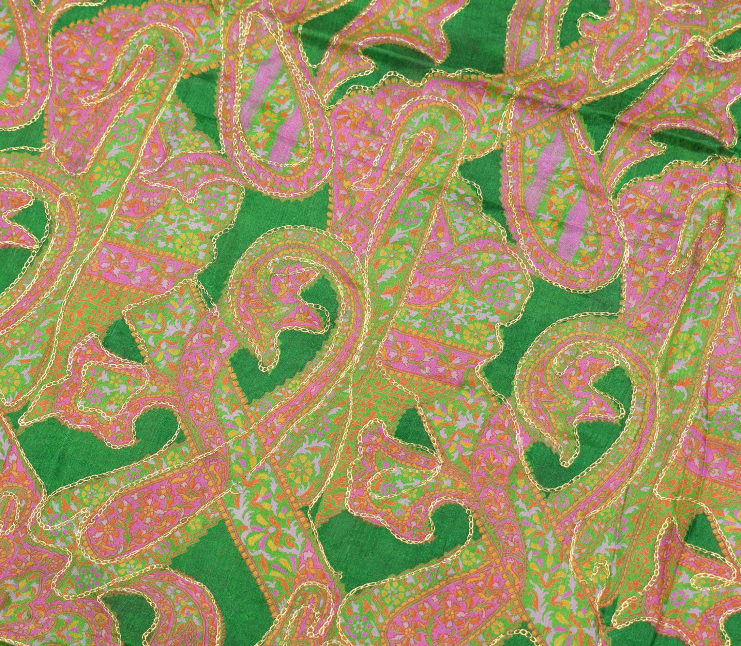 Sushila Vintage Green Saree Pure Silk Printed with Aari Work Soft Craft Fabric