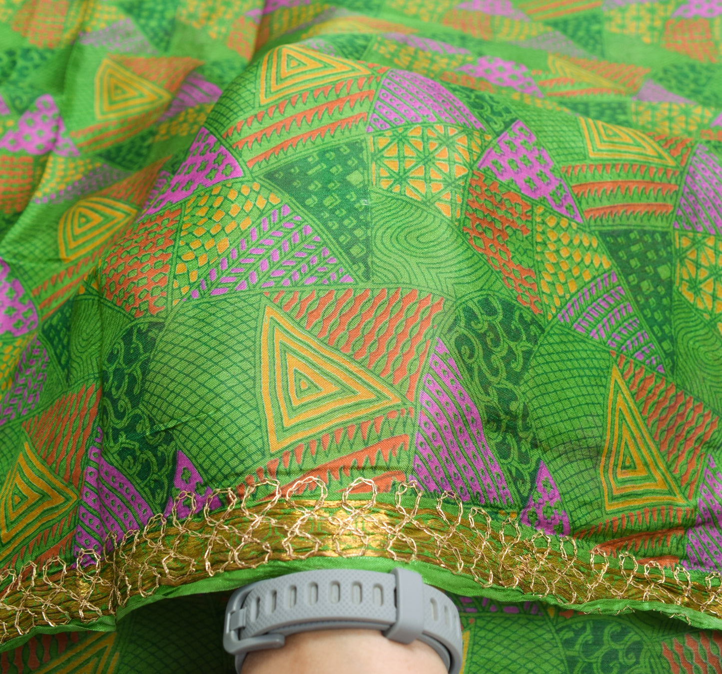 Sushila Vintage Green Saree Pure Silk Printed with Aari Work Soft Craft Fabric